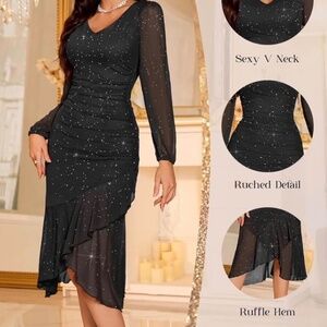 DRESSTELLS Sequin Wedding Guest Dresses for Women, Formal Cocktail Evening Party